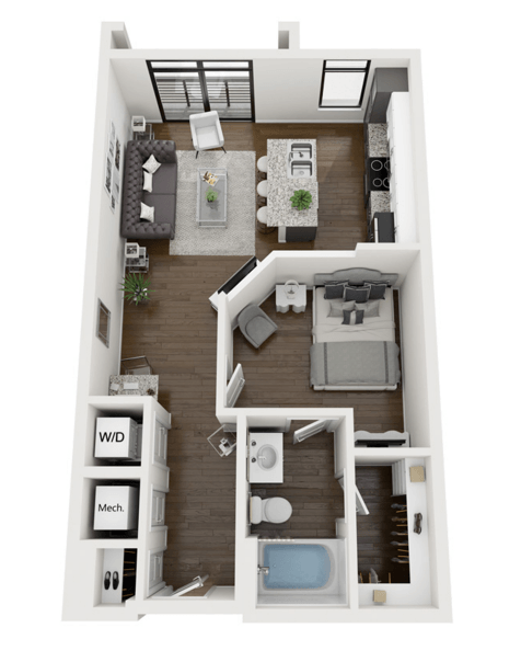 this is a 3d floor plan of a 1 bedroom apartment at the biltmore apartments